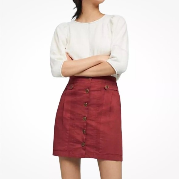 NWT Anthropologie brand AMADI Jupe Button Front Terra Cotta Mini Skirt size M - Picture 2 of 11